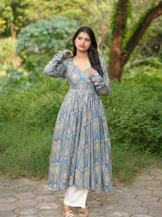Blue Paisley Flared Kameez