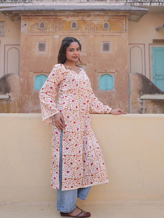 Nayla Winter Gojh Kameez in White and Yellow