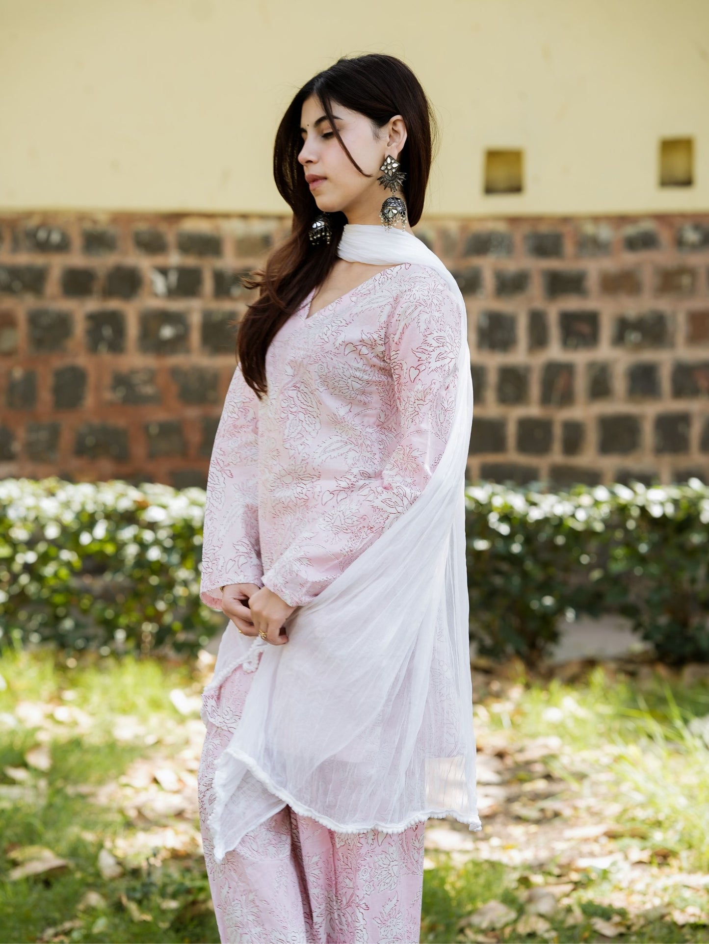 Paro Pink Cotton Farshi Salwar Kurta Set with Chiffon Dupatta