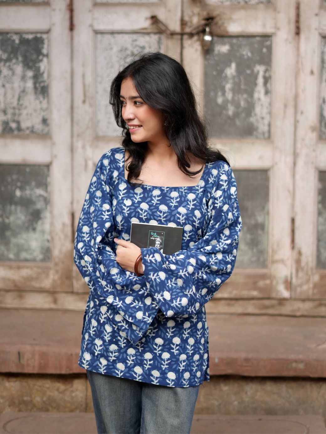 Sky Flora Cotton Square Neck Short Kurti