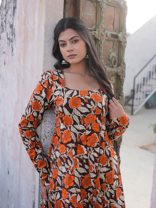 Rangrez Phool Handblock Cotton Kameez