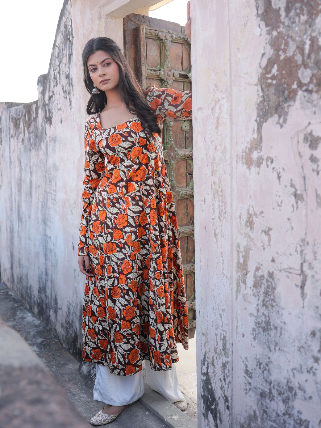 Rangrez Phool Handblock Cotton Kameez