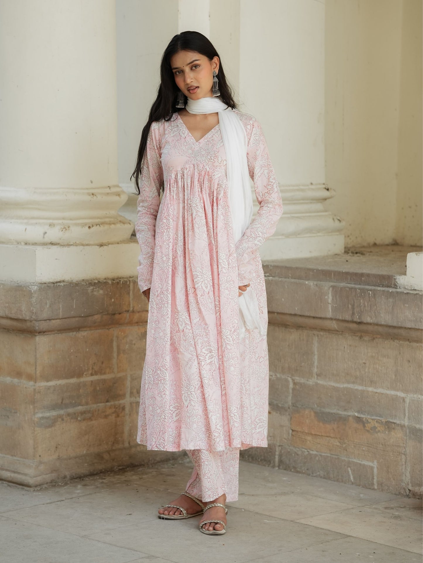 Blush Pink Alia Cut Cotton Anarkali Suit Set