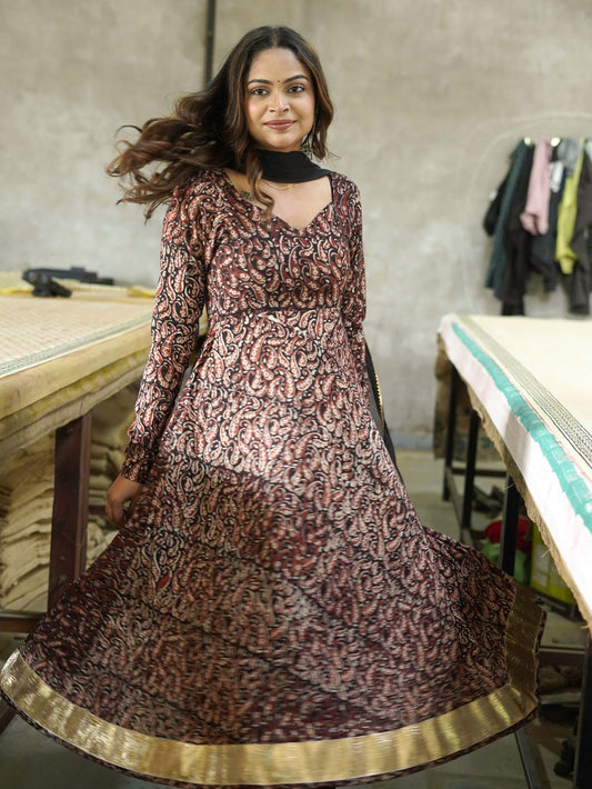 Mehfil Handblock Anarkali Suit Set