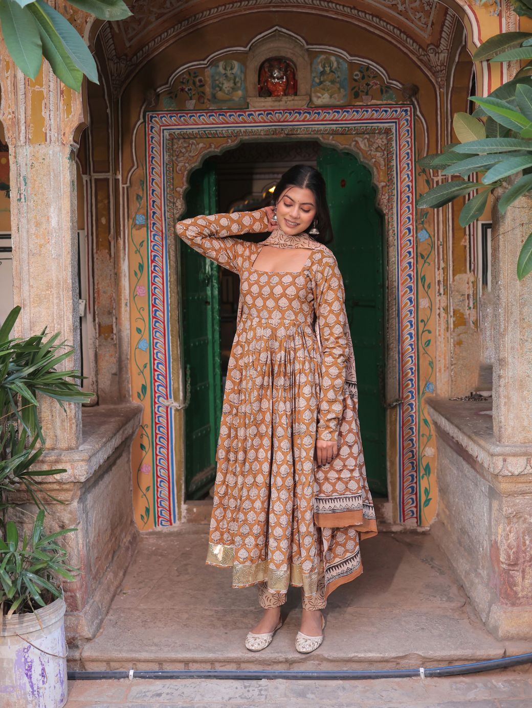 Sunheri Adaa Anarkali Set – 3 Piece Cotton Ensemble