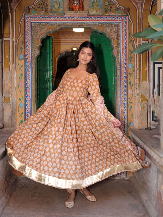 Sunheri Adaa Anarkali Set – 3 Piece Cotton Ensemble