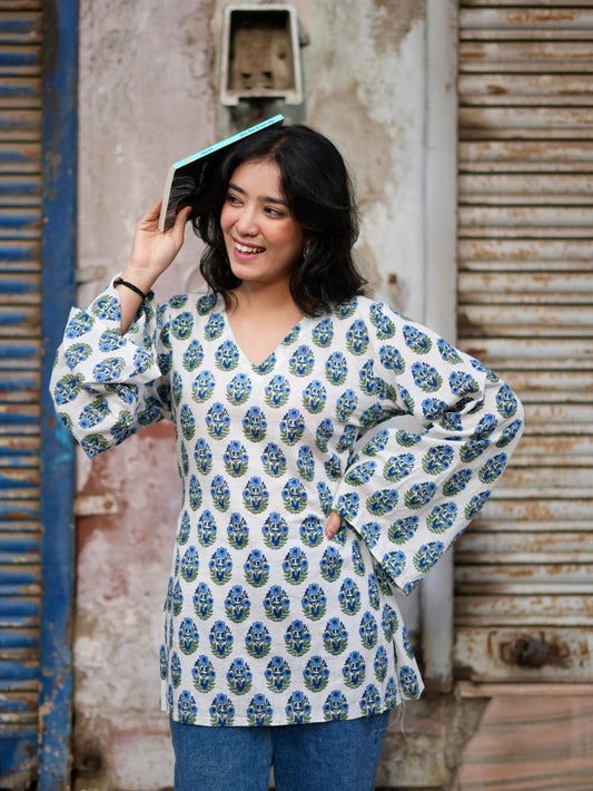 Iris Charm Cotton V-Neck Kurti