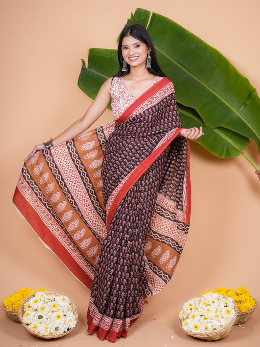 Mridula Handblock Cotton Saree