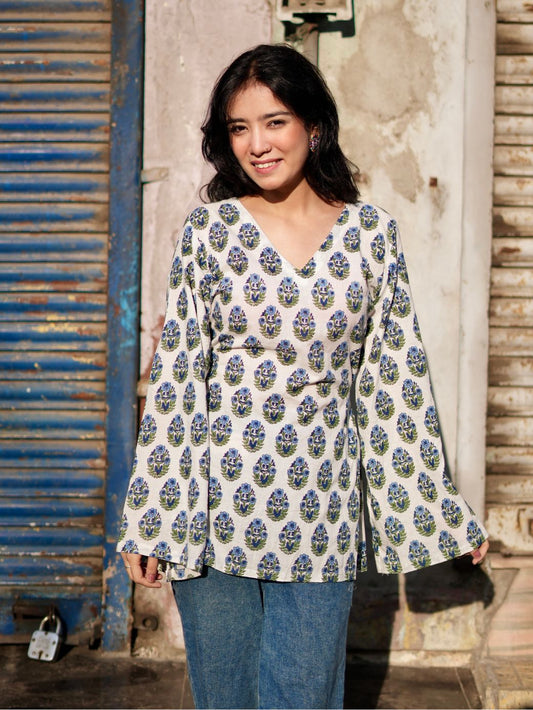 Iris Charm Cotton V-Neck Kurti