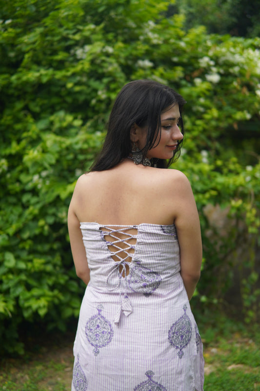 Tie Me Lavender handblock Short Kurti