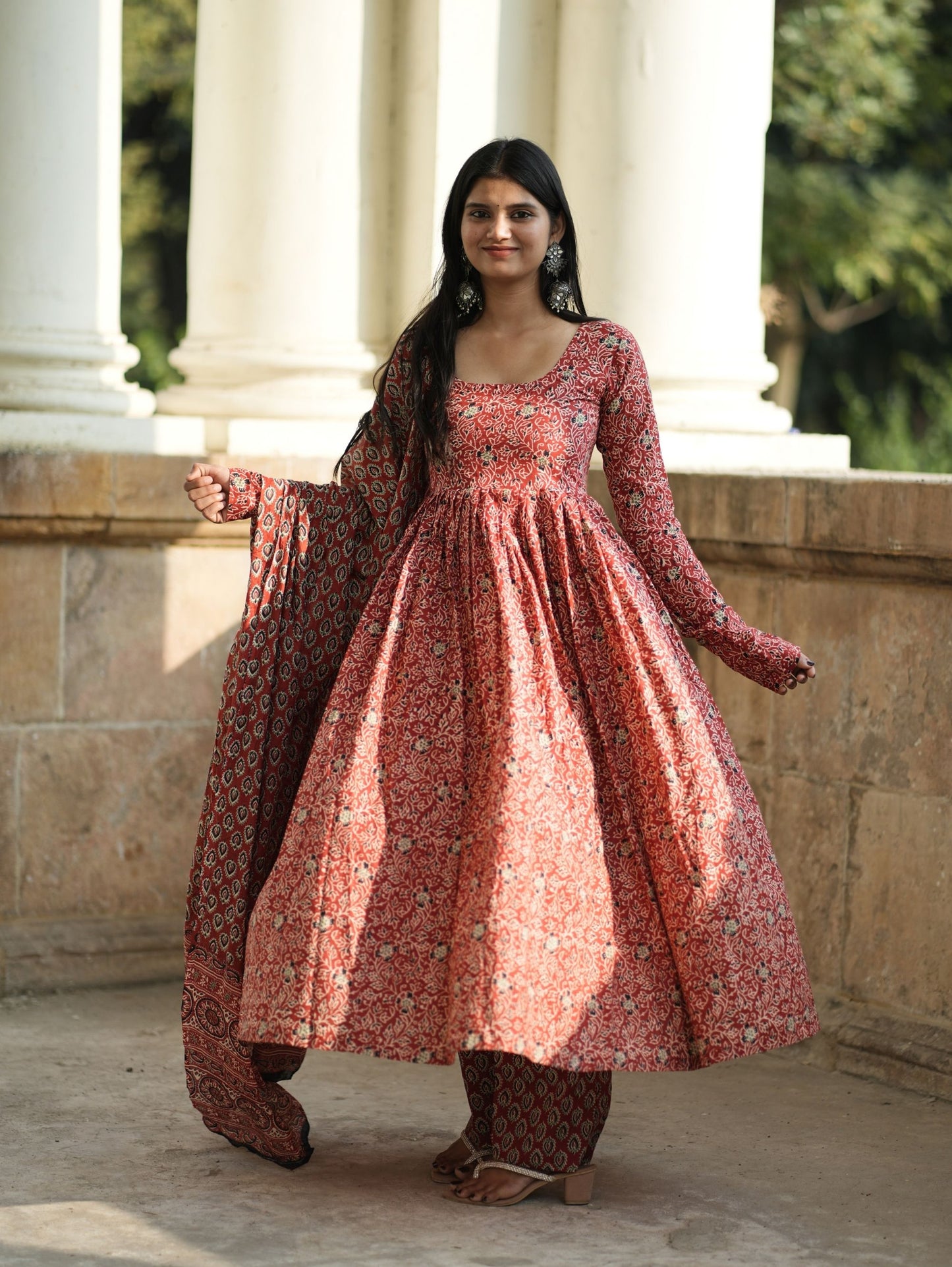 Madhubala Red Cotton Anarkali Suit Set