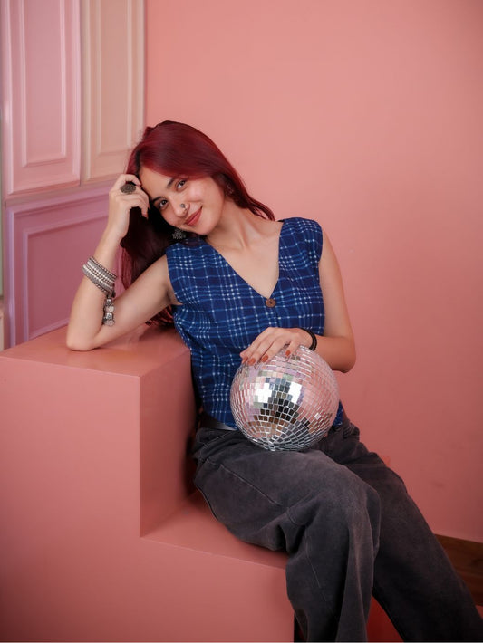 Indigo Checkered Vest Top