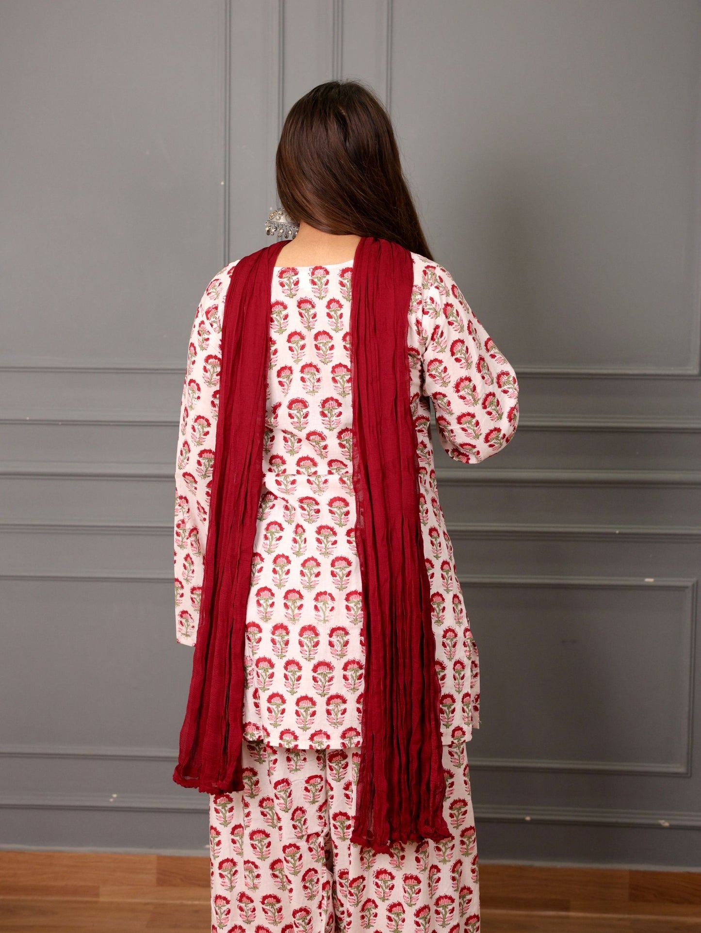 Gulbahar Cotton Farshi Salwar Suit Set with Chiffon Dupatta