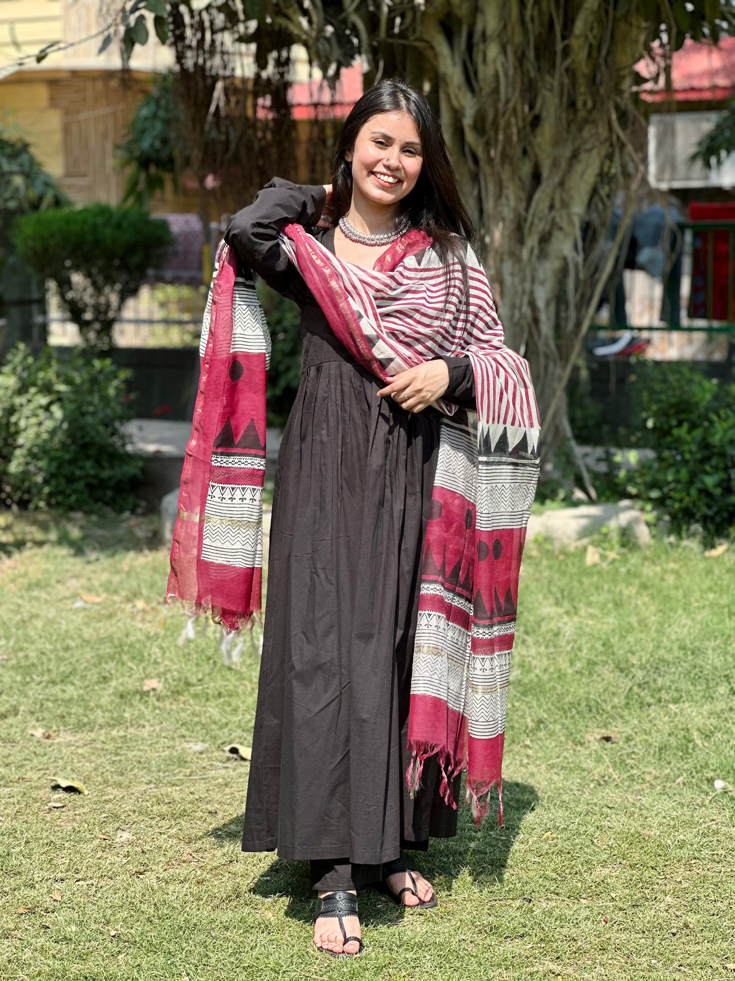 Maroon mirage ( Chanderi three piece set)