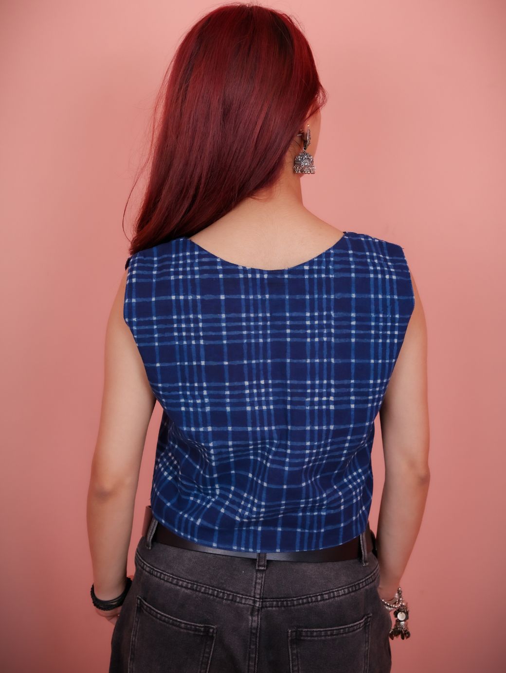 Indigo Checkered Vest Top