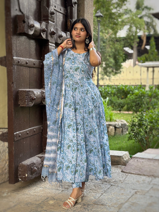 Powder blue block printed set