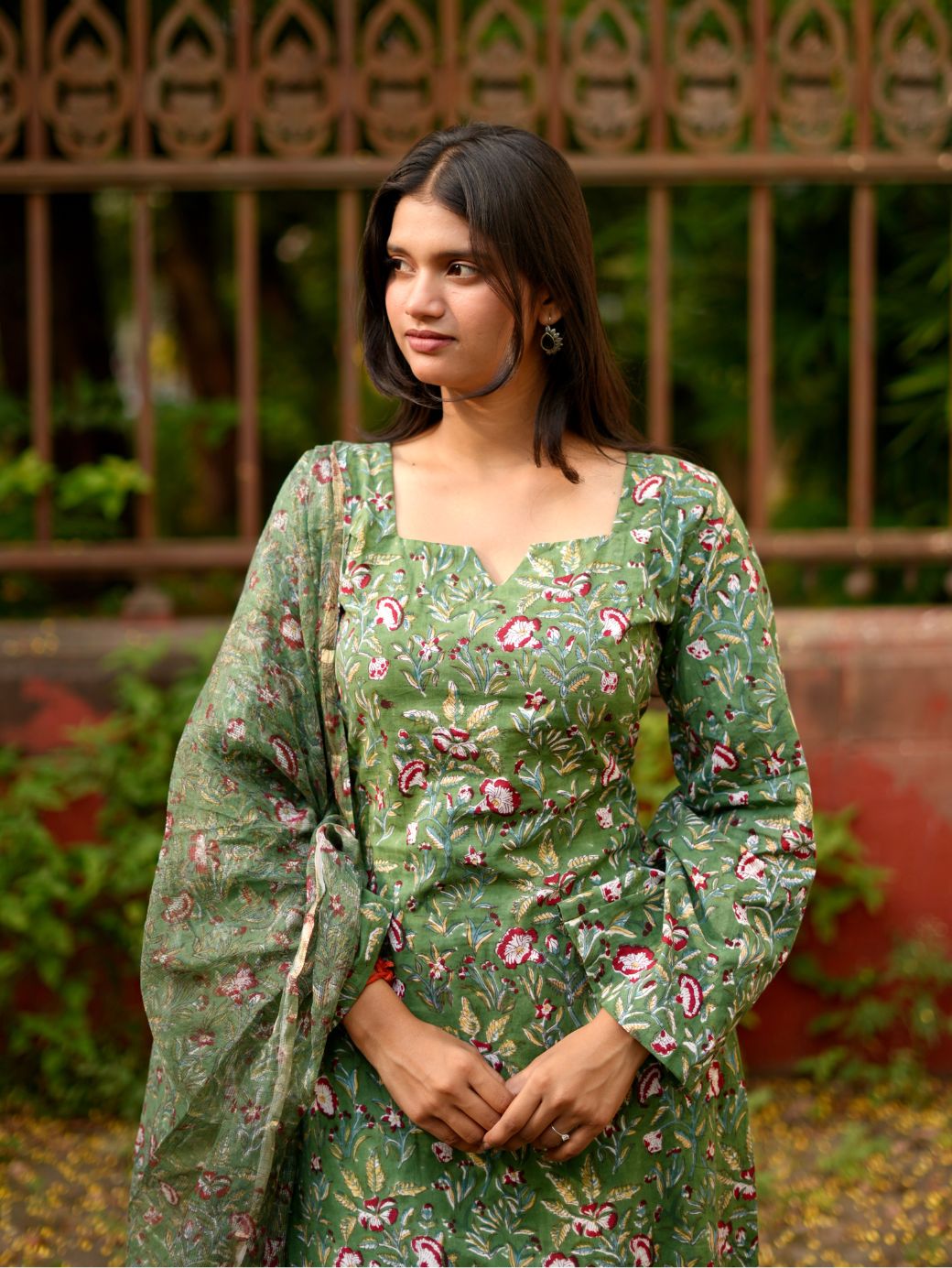 Emerald Blossom Cotton Kurta Set