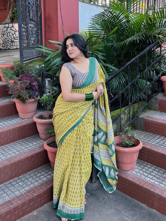 Kriti Mustard Meadow Cotton Saree