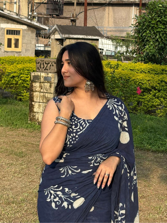 Midnight Bloom Cotton Saree