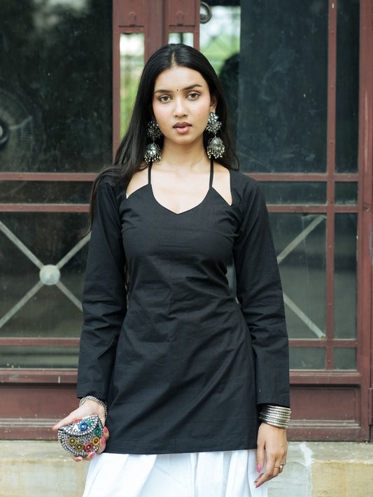Tarana Black Halter Neck Short Kurti