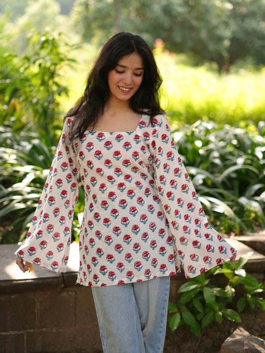 Blush Bloom Cotton Short Kurti