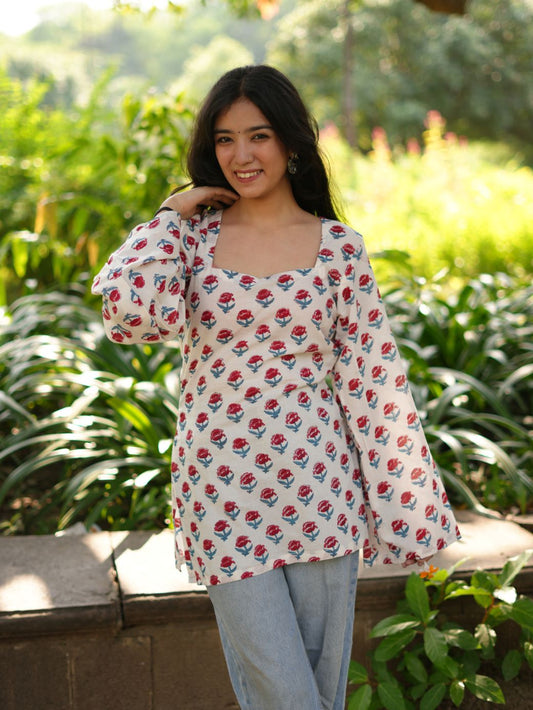 Blush Bloom Cotton Short Kurti