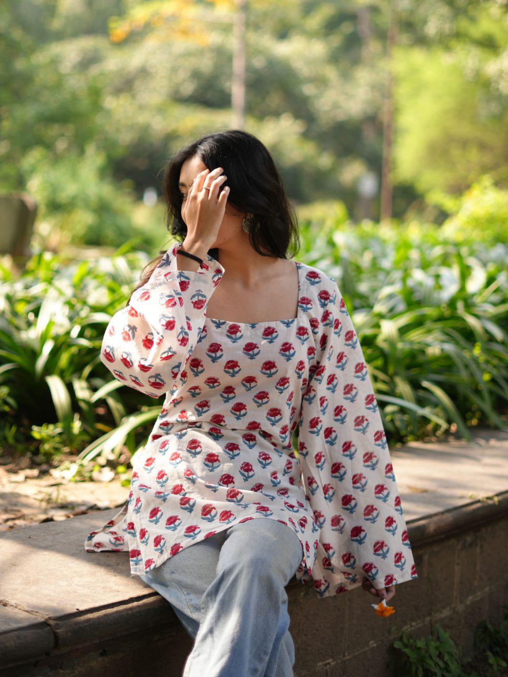 Blush Bloom Cotton Short Kurti
