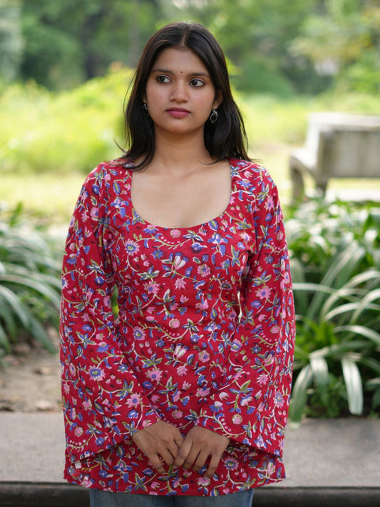 Red Petal Cotton Short Kurti