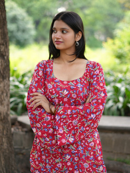 Red Petal Cotton Short Kurti