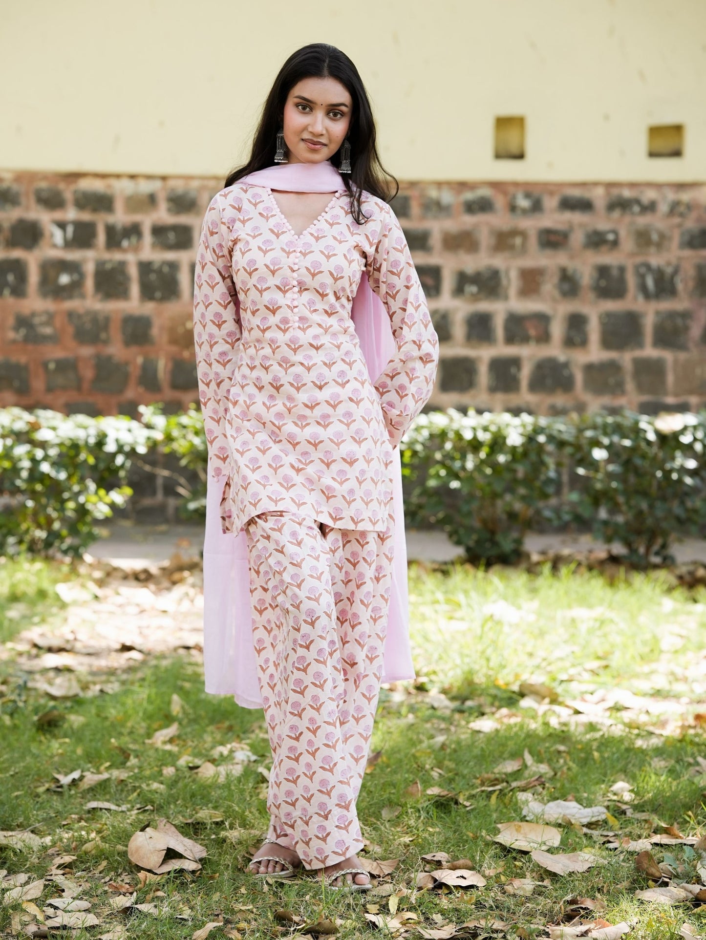 Anaya Beige Pink Cotton Farshi Salwar Suit Set