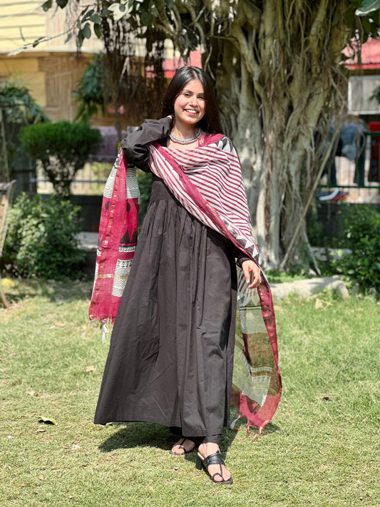 Maroon mirage ( Chanderi three piece set)