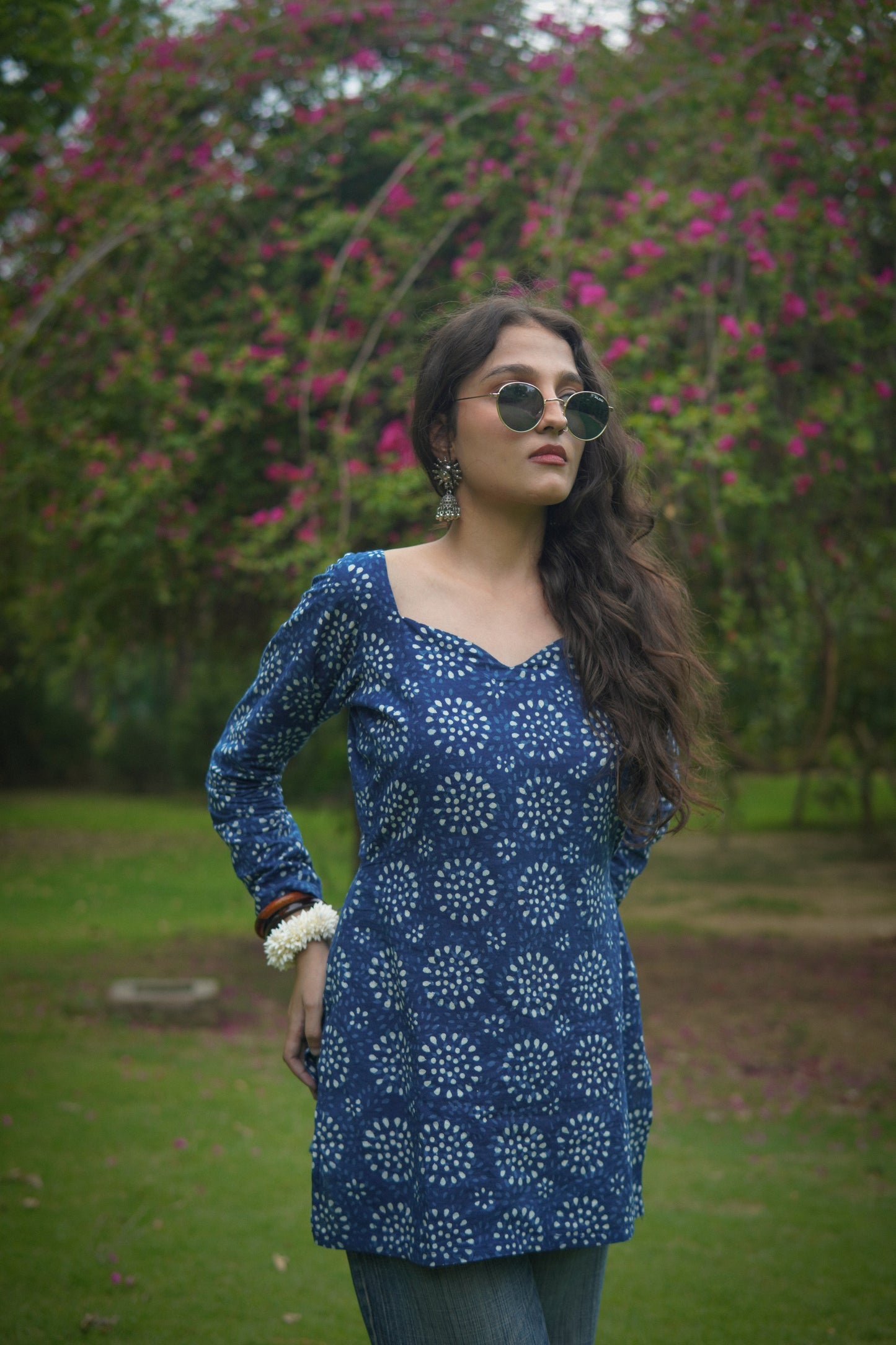 Indigo sweetheart neck kurti