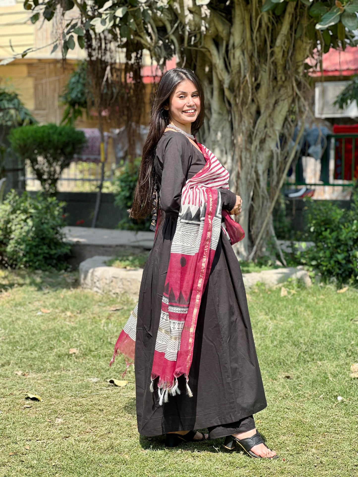 Maroon mirage ( Chanderi three piece set)