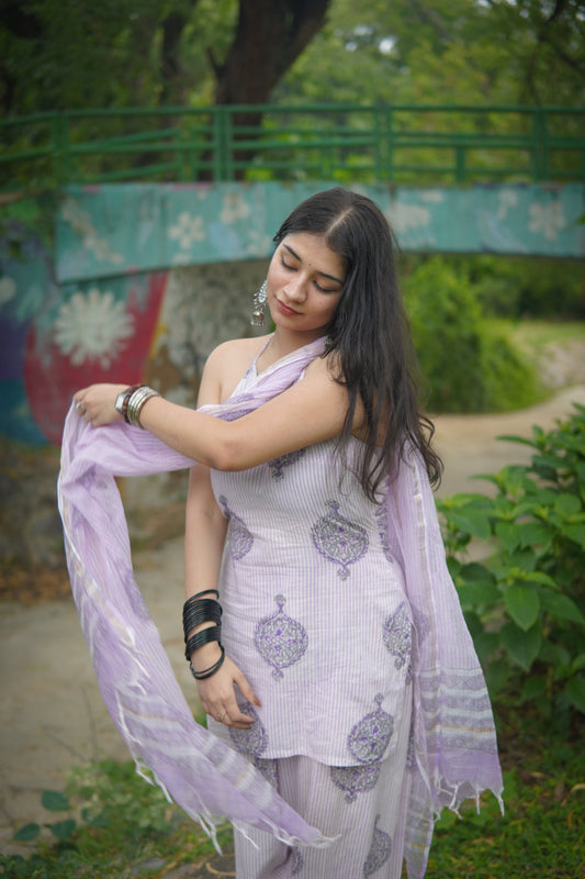 Three Piece Jaipuri Lavender Salwar Set