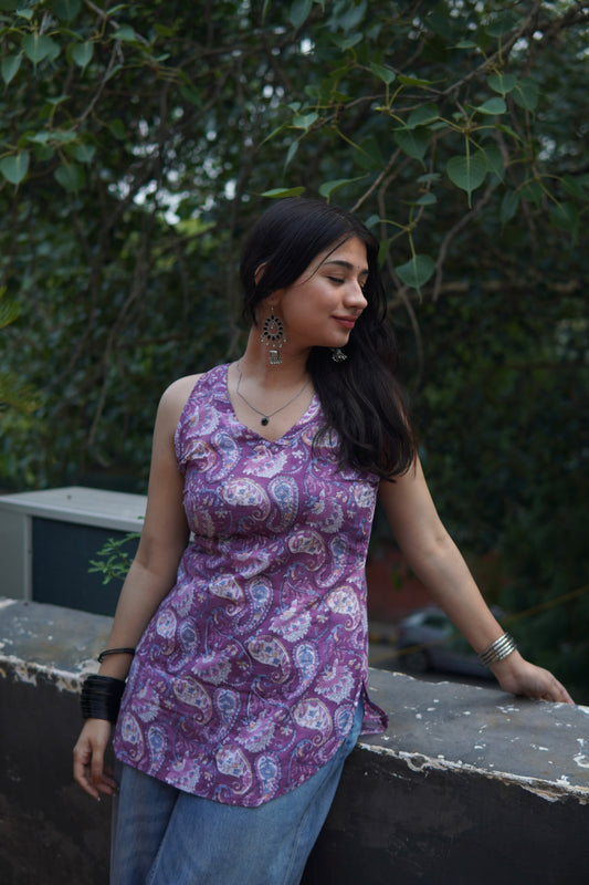 Lilac paisley handblock kurti