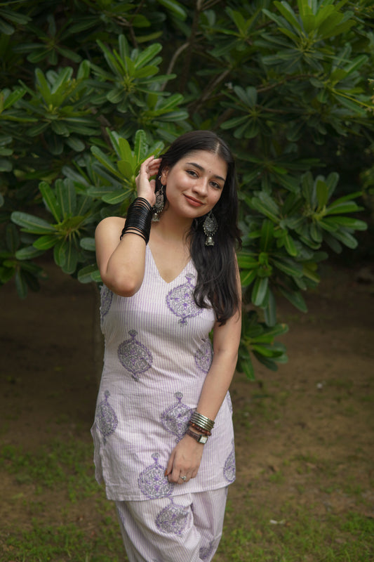 Lavender handblock set (with pakistani salwar)