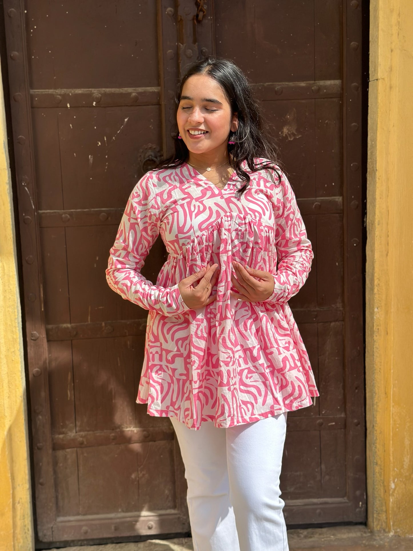 Pink abstract kurta