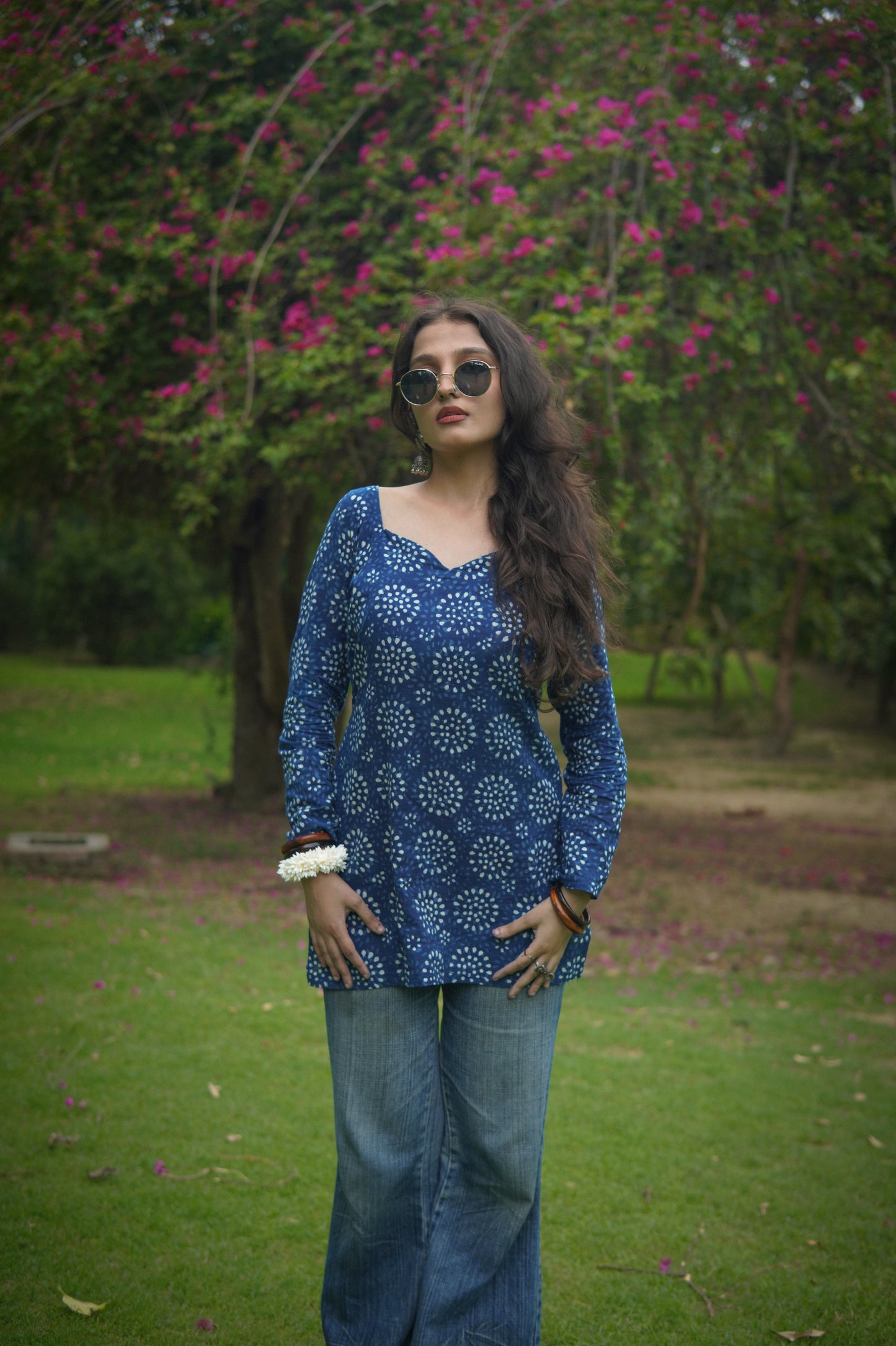 Indigo sweetheart neck kurti