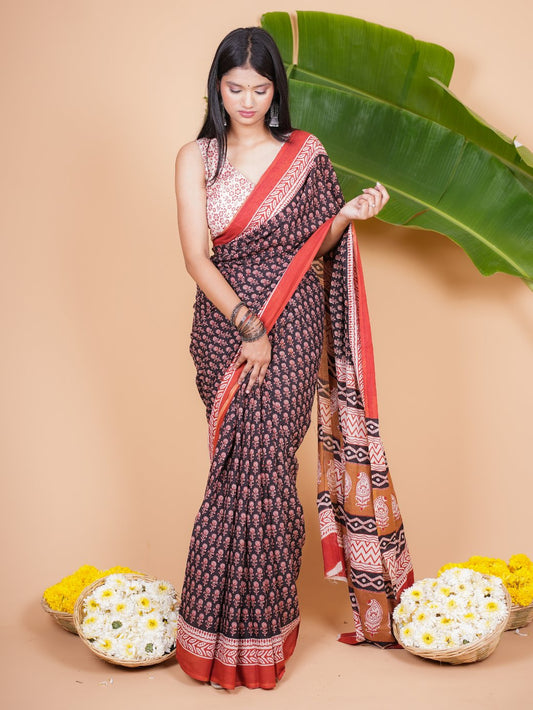 Mridula Handblock Cotton Saree