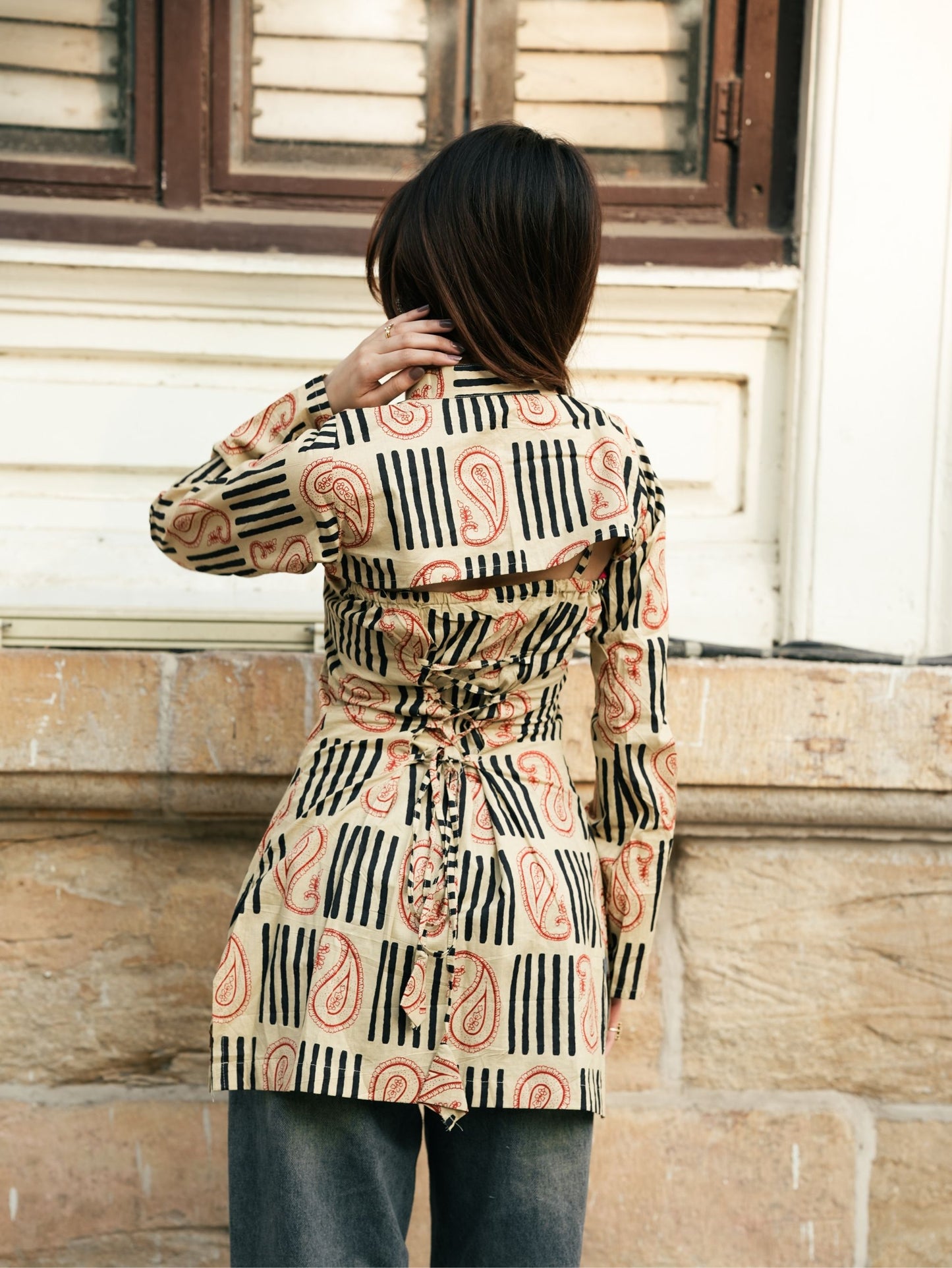 Kashti Beige Convertible Cotton Short Kurti Set