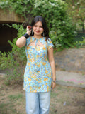 Cloud Flower Pastel Handblock Short Kurti for Women