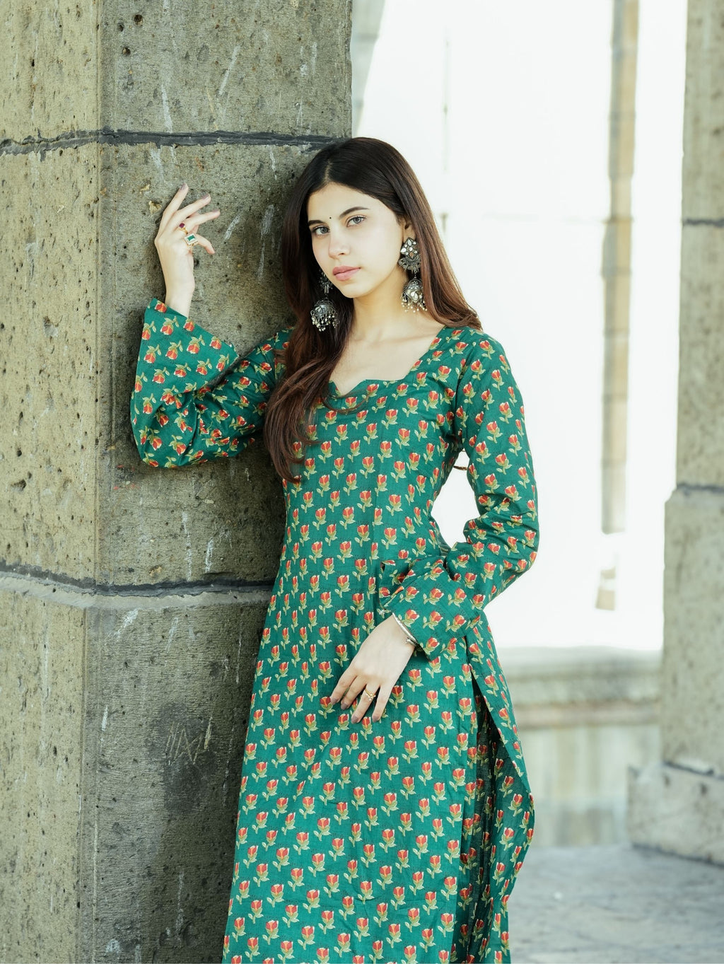 Samira Green Printed Cotton Kurta Pant Set