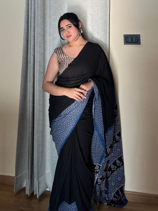 Nitya Midnight Indigo Cotton Saree