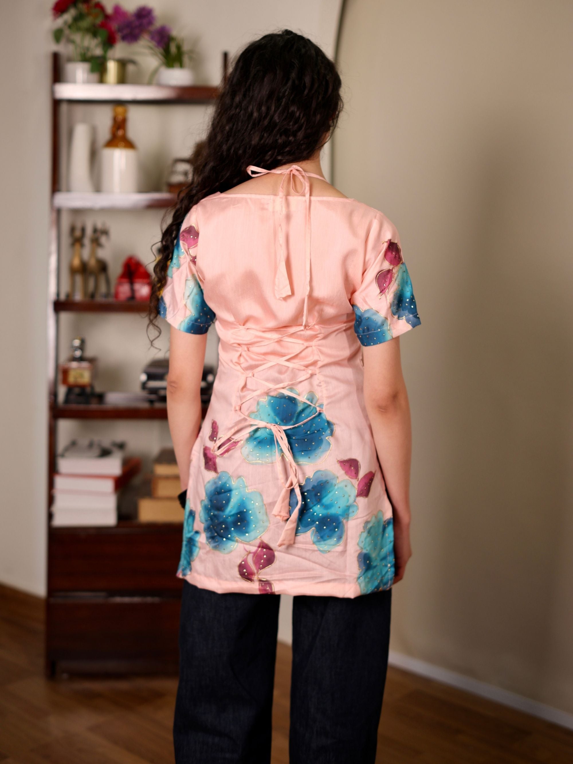 Sufi Pink Halter Neck Short Kurti