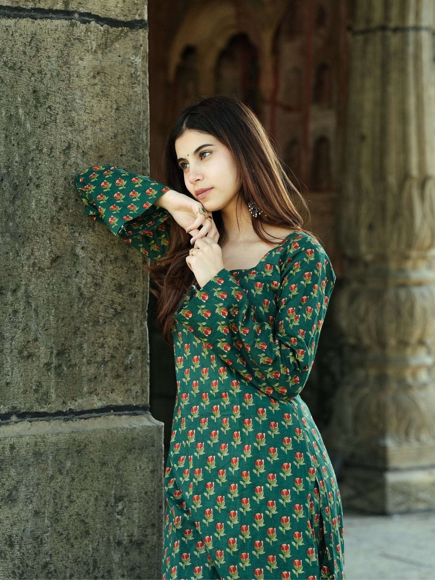 Samira Green Printed Cotton Kurta Pant Set