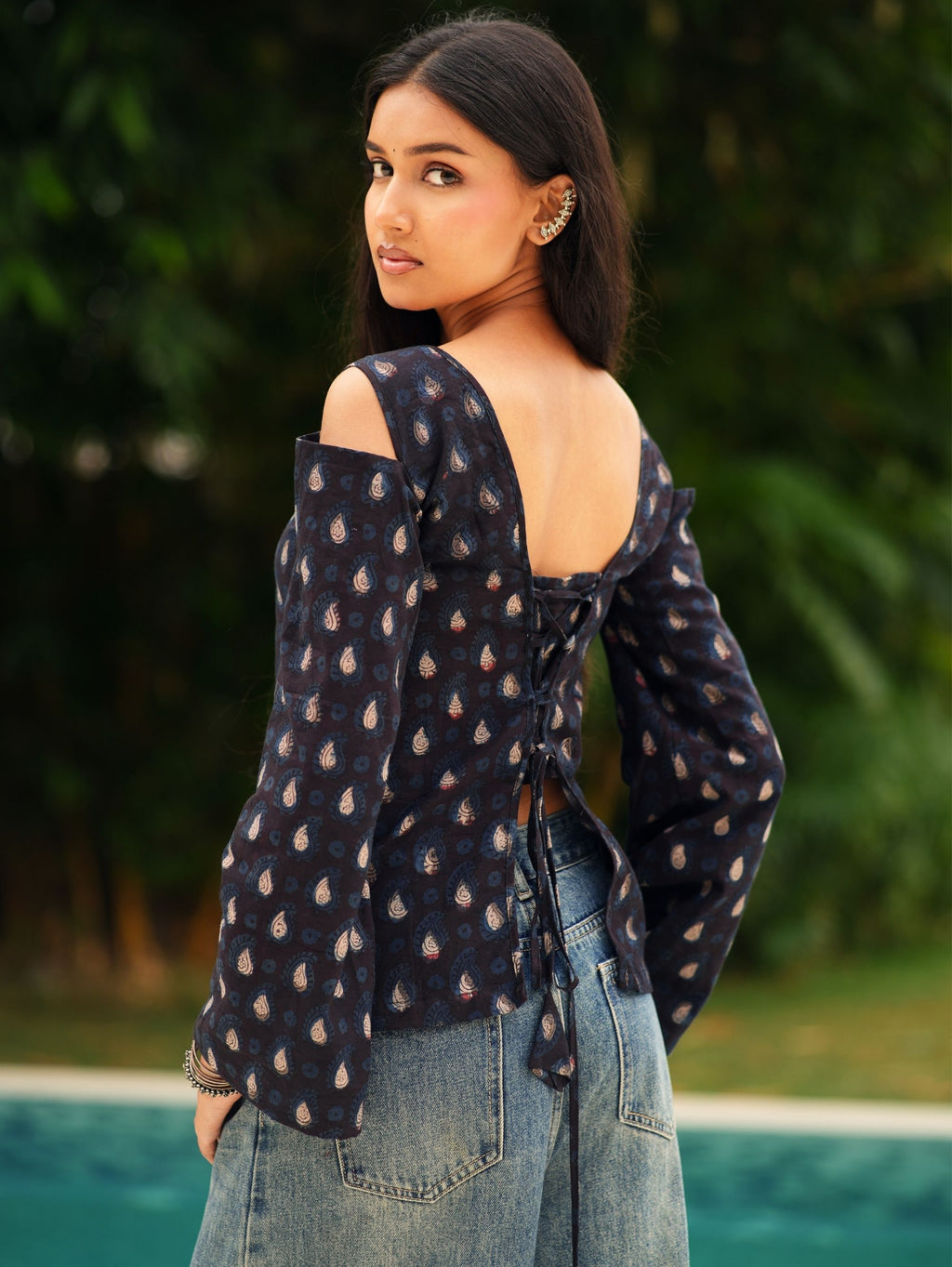 Shanaya Bagru Print Off Shoulder Top for Women