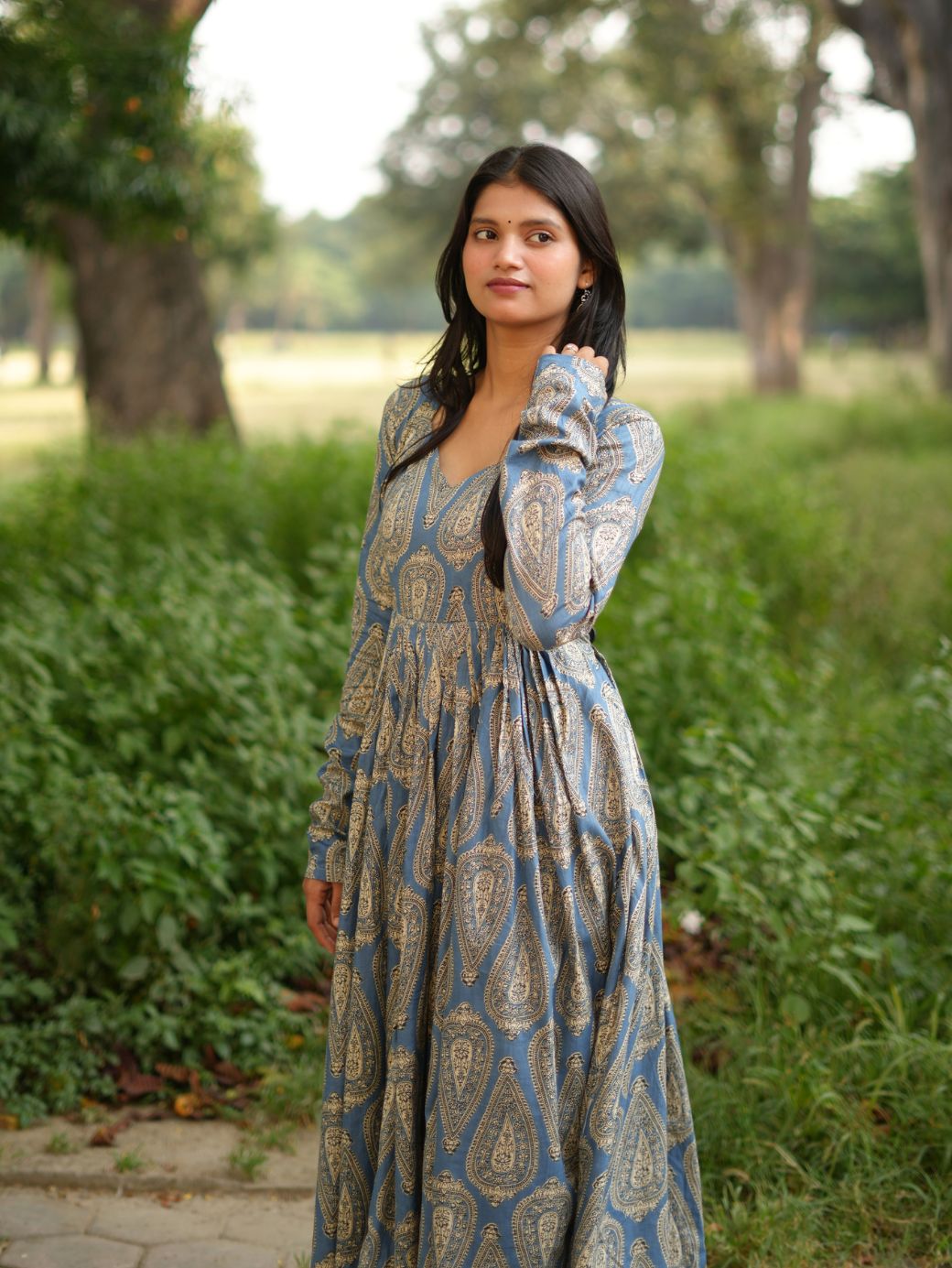 Blue Paisley Flared Kameez