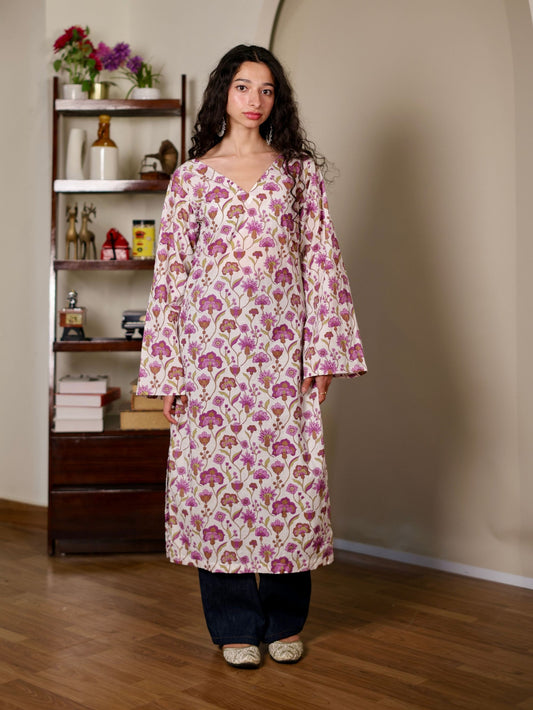 Pankhuri Floral Pakistani Long Cotton Kurta