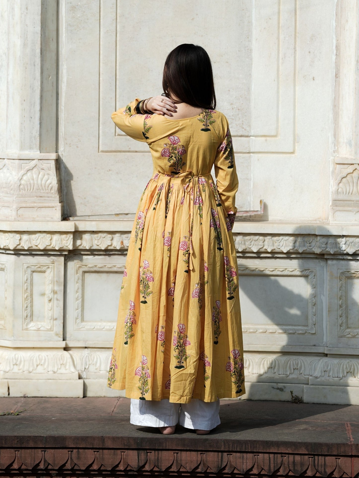 Aayat Yellow Cotton Anarkali Kameez with Floral Print