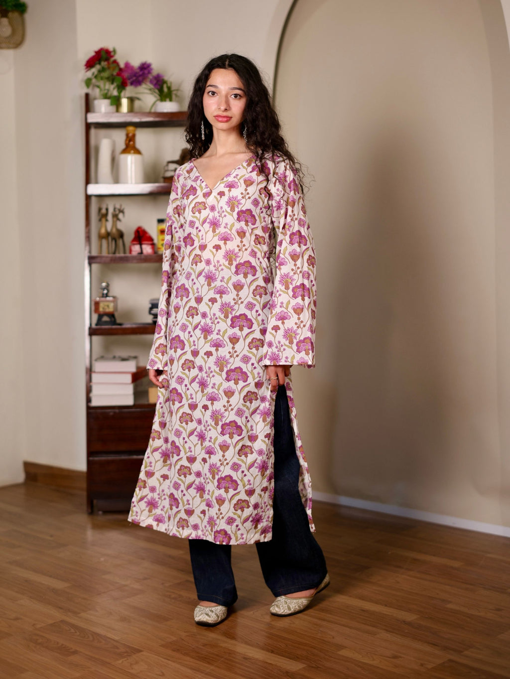 Pankhuri Floral Pakistani Long Cotton Kurta